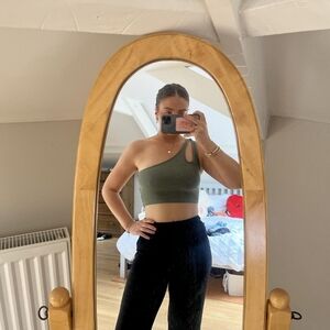 Khaki One-Shoulder Crop Top